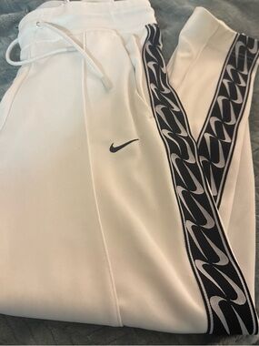 Nike White Skinny Jumpsuit Pants with Black Logo Trim